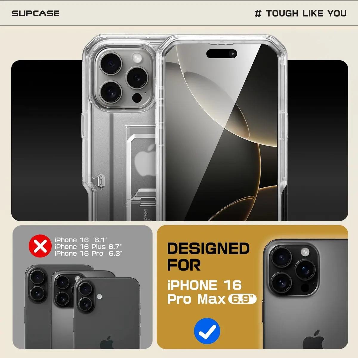 SUPCASE for iPhone 16 Pro Max Case with Screen Protector & Stand, Clear - view 2