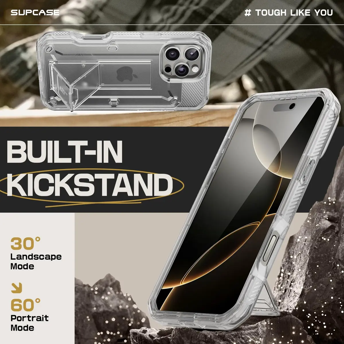 SUPCASE for iPhone 16 Pro Max Case with Screen Protector & Stand, Clear - view 4