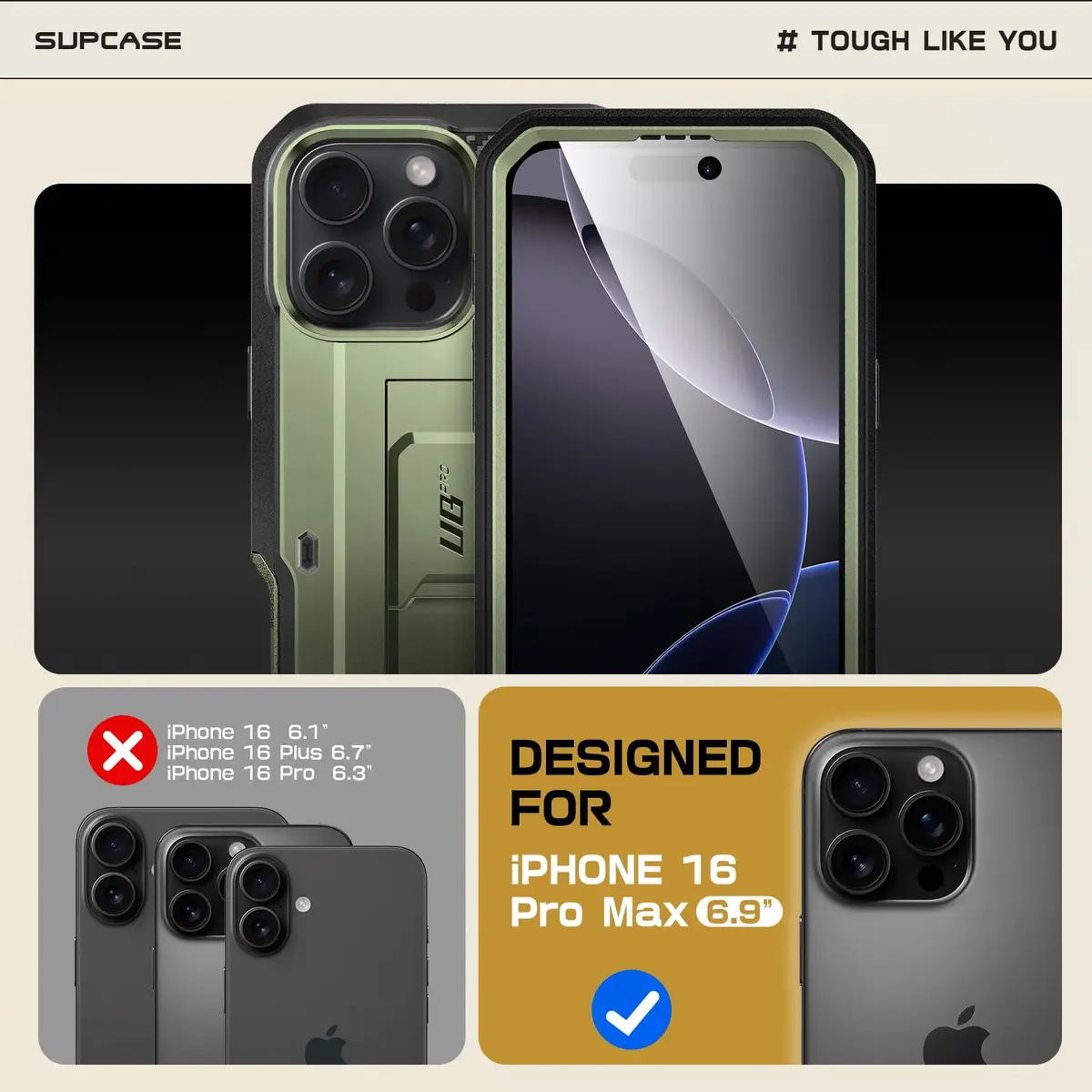 SUPCASE iPhone 16 Pro Max Case with Screen Protector & Stand | Drop Tested 20ft, Shockproof, Detachable Belt Clip, Full Body Protection - view 2