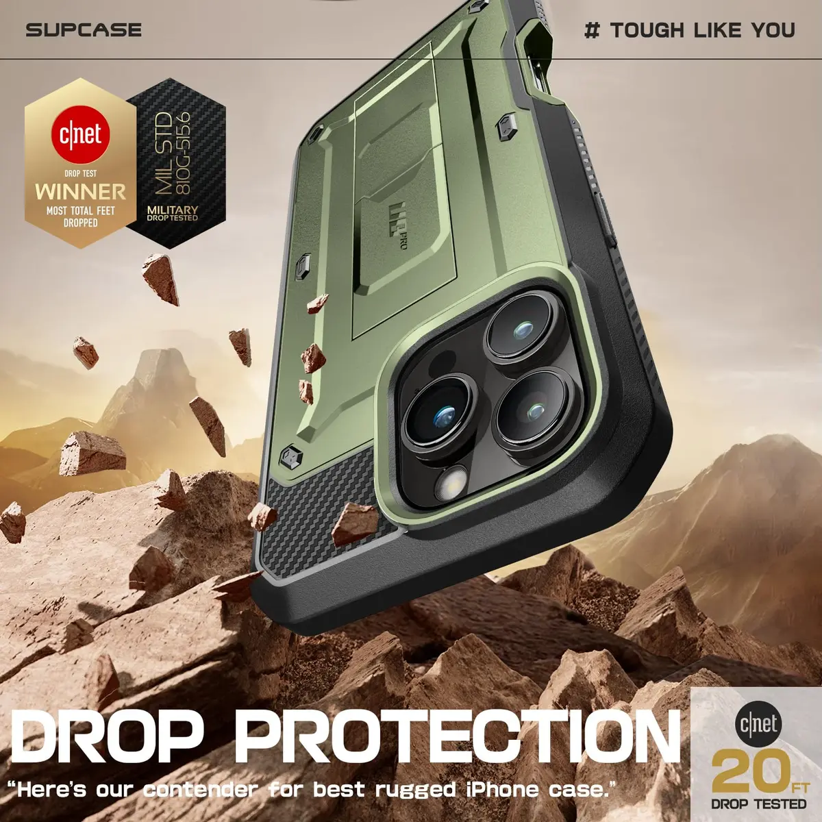 SUPCASE iPhone 16 Pro Max Case with Screen Protector & Stand | Drop Tested 20ft, Shockproof, Detachable Belt Clip, Full Body Protection - view 3