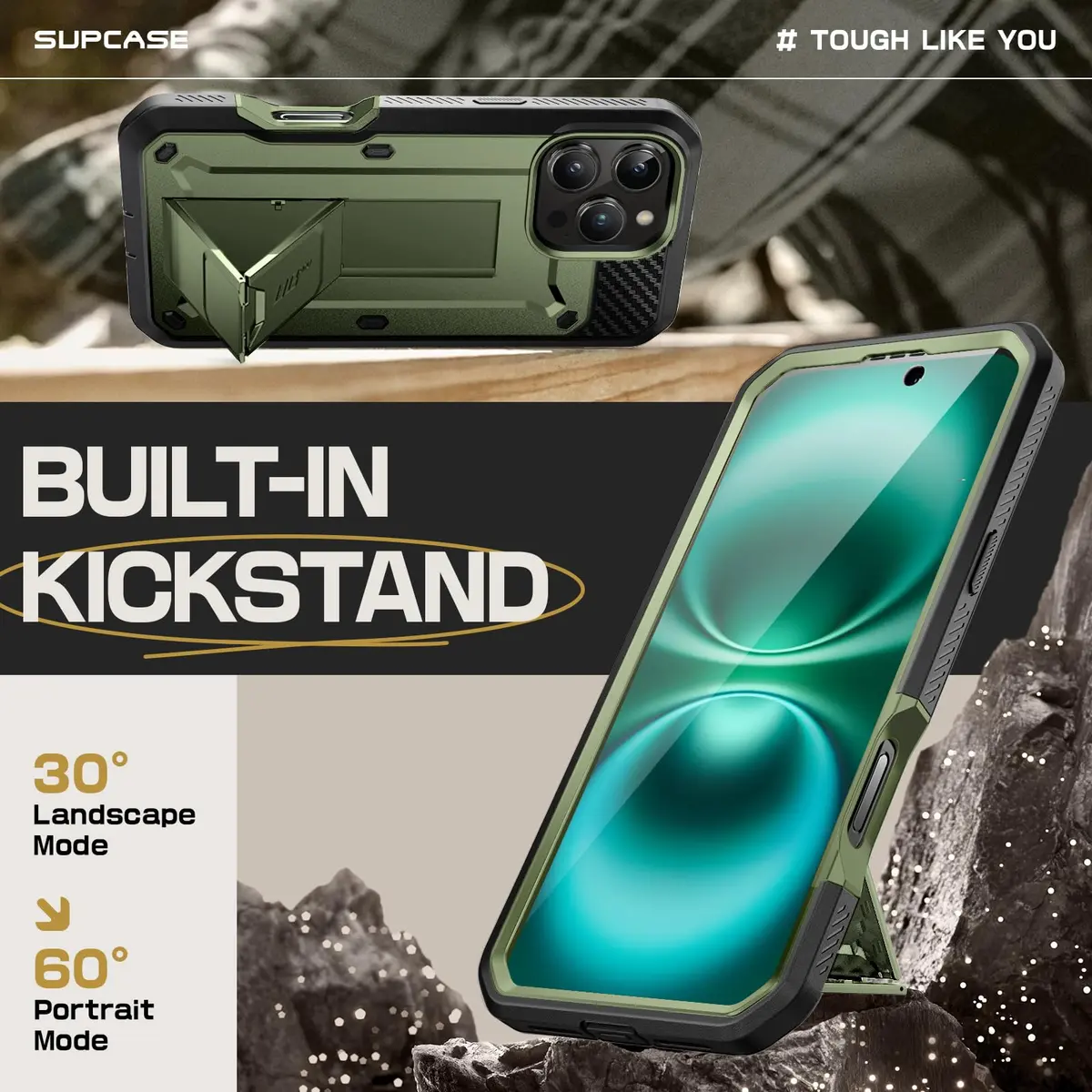 SUPCASE iPhone 16 Pro Max Case with Screen Protector & Stand | Drop Tested 20ft, Shockproof, Detachable Belt Clip, Full Body Protection - view 4