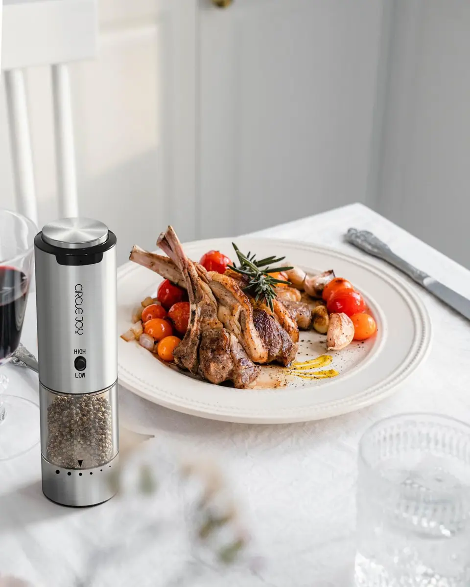 CIRCLE JOY Electric Salt and Pepper Grinder Set with Storage Base, 2-Speed Rechargeable, Adjustable Coarseness, Stainless Steel, White LED Light - view 7
