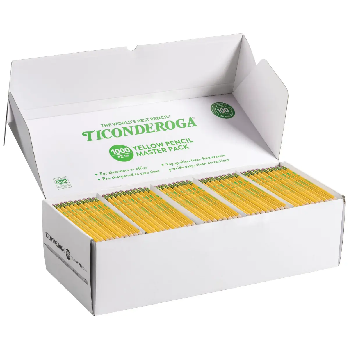 Ticonderoga Wood-Cased Pencils, Pre-Sharpened, HB Soft, Yellow, 1000 Count (1 Box) | Trusted by Teachers for Over 100 Years - main product image