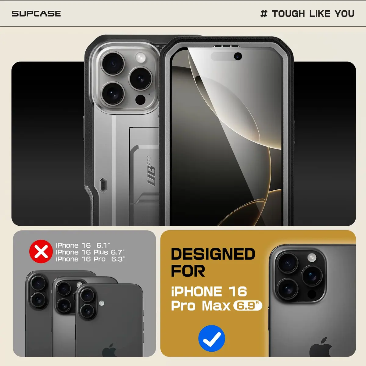 SUPCASE iPhone 16 Pro Max Case with Screen Protector & Stand, Tigray | Shockproof Dual-Layer Design - view 2