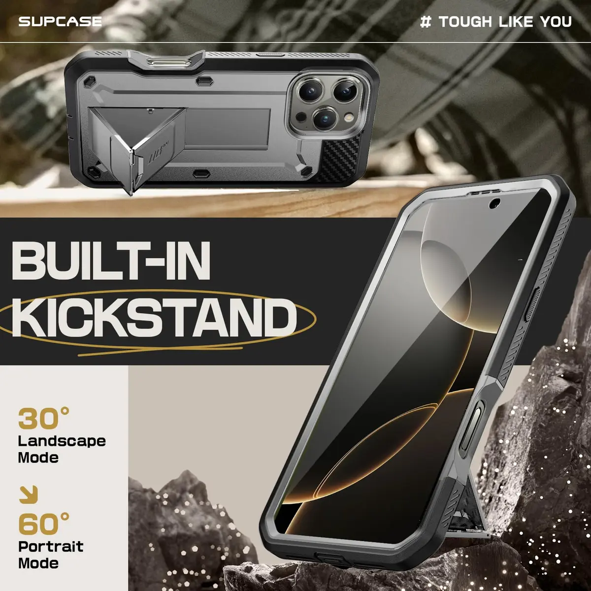 SUPCASE iPhone 16 Pro Max Case with Screen Protector & Stand, Tigray | Shockproof Dual-Layer Design - view 4