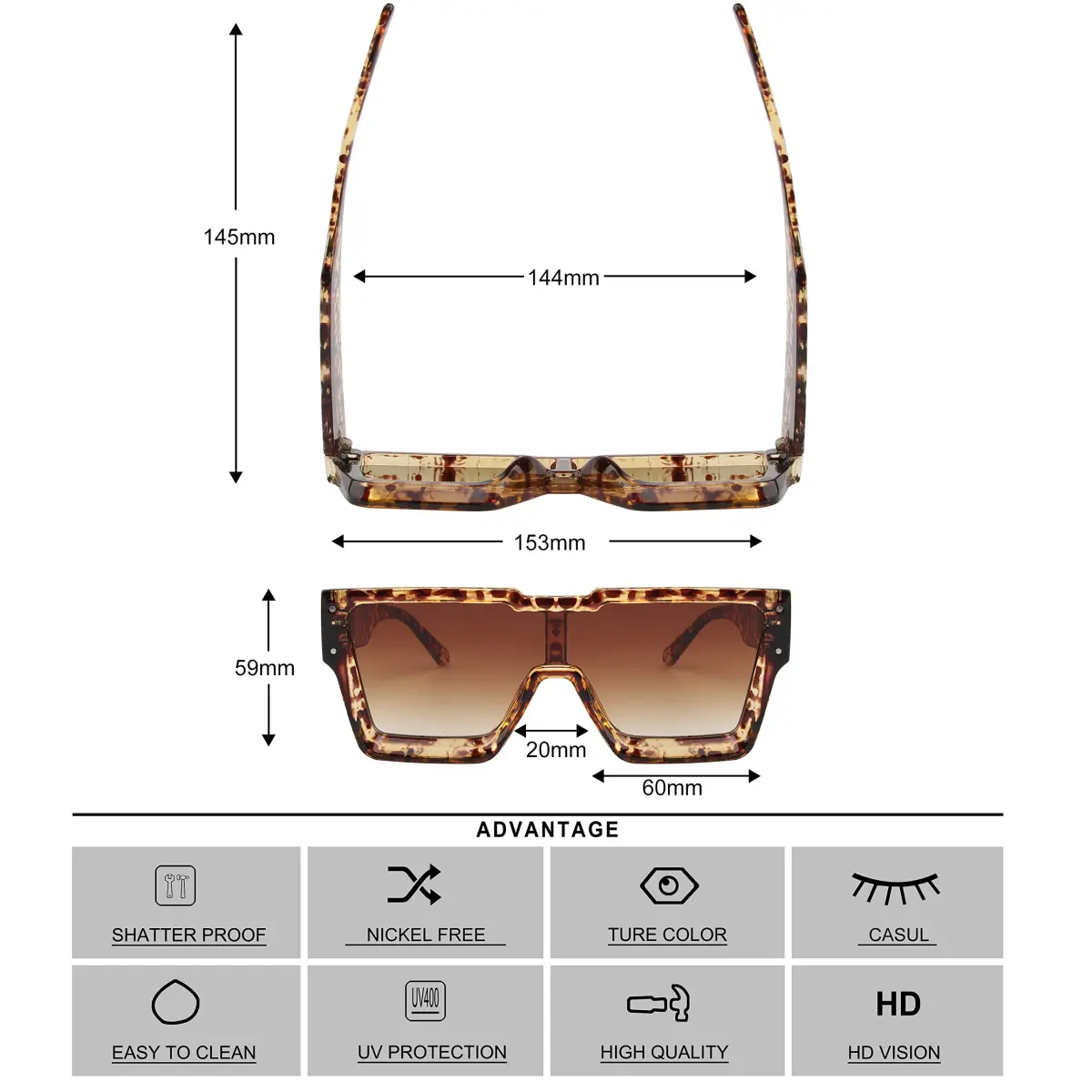 KENBO Oversized Square Tortoise Frame Sunglasses with Gradient Brown Polarized Lenses for Women & Men - view 4