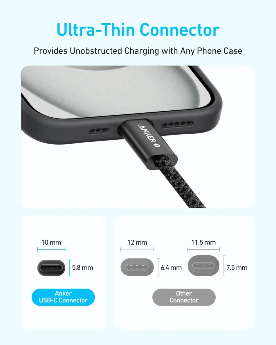 Anker Zolo USB-C to USB-C Cable 1.8m (6 ft) 240W Fast Charging | Braided White - view 3
