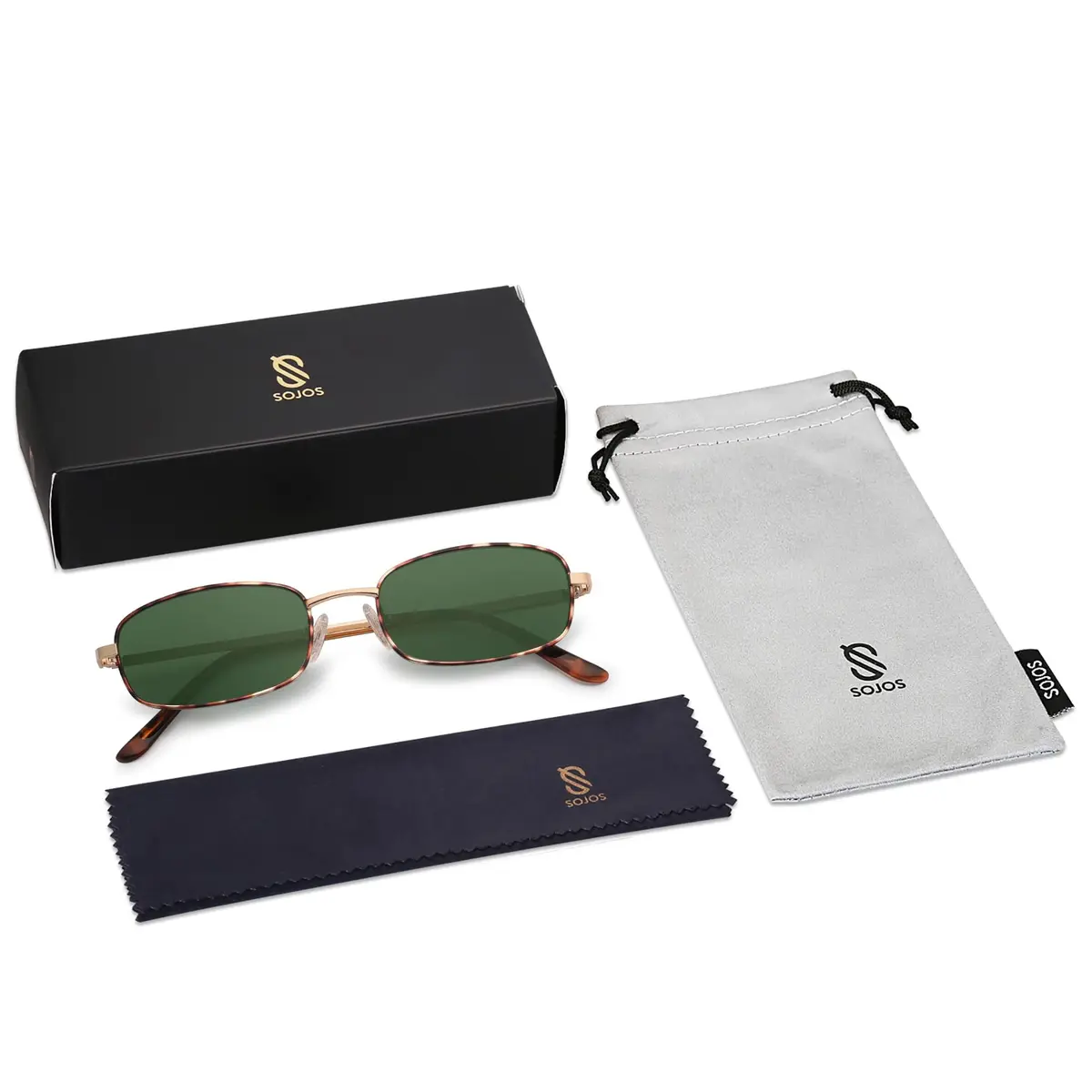 SOJOS Small Y2k Narrow Rectangle Sunglasses Green Metal Frame | UV Protection - view 5