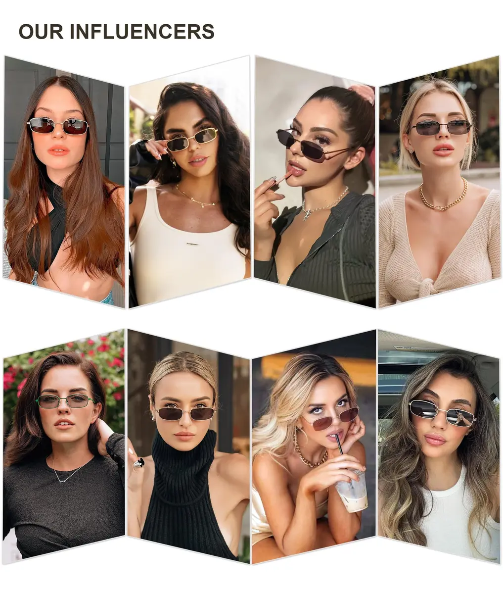 SOJOS Small Y2k Narrow Rectangle Sunglasses Green Metal Frame | UV Protection - view 2