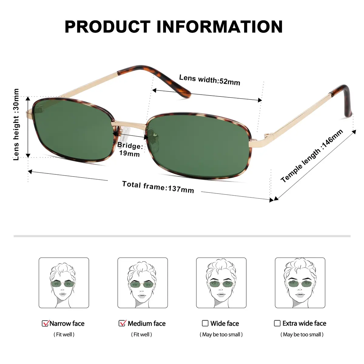 SOJOS Small Y2k Narrow Rectangle Sunglasses Green Metal Frame | UV Protection - view 4