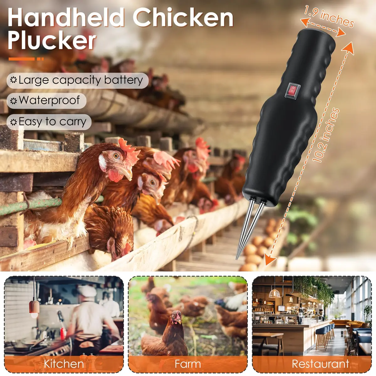 Saillong Handheld Chicken Plucker 1 Pack Black | Removes Pin Feathers Efficiently - view 5