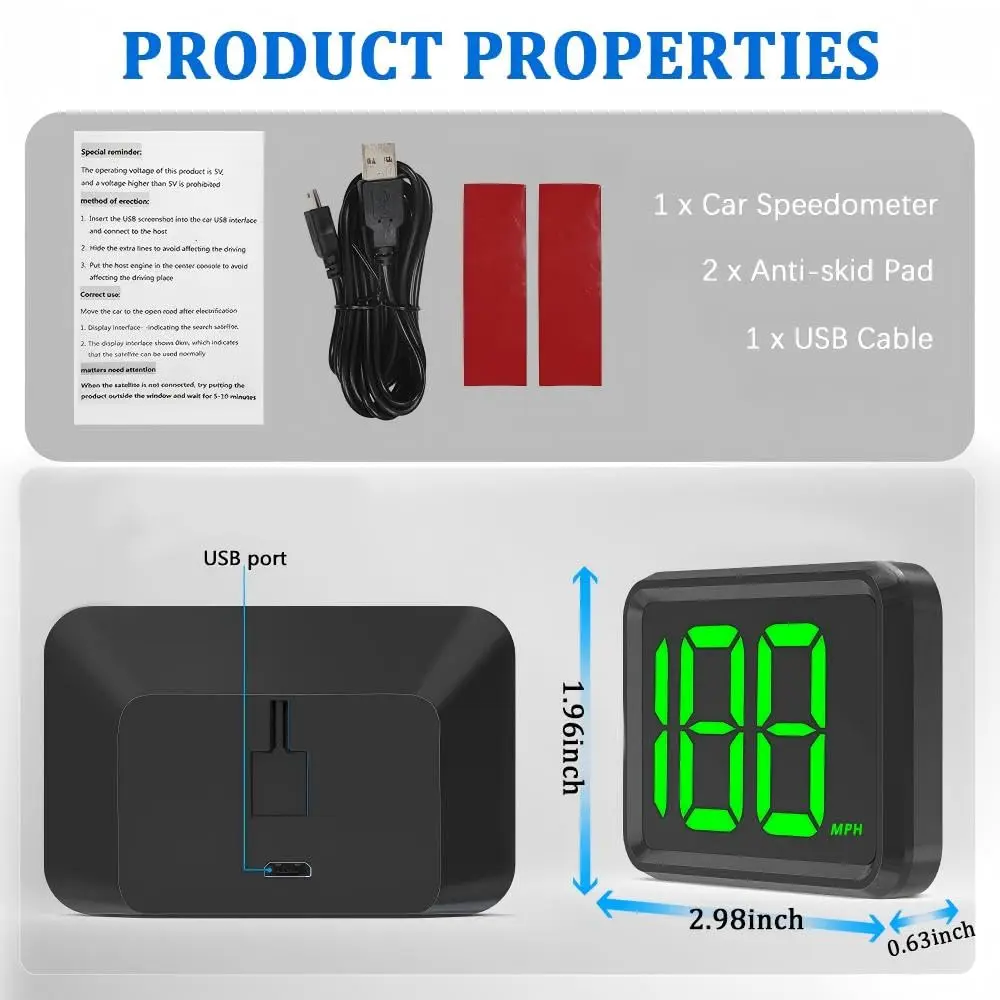 Salior Car GPS Speedometer HUD Display 2.98 x 1.96 inch | Digital Speed Test for Cars - view 2