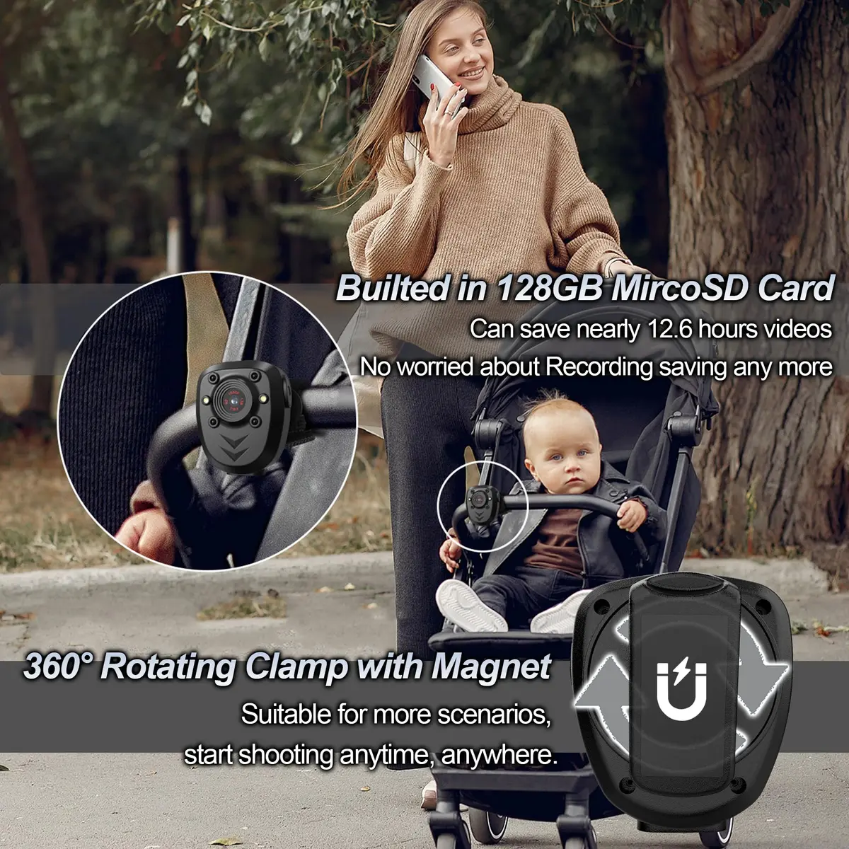 KSADBOSSBO Body Camera 128GB Night Vision 1080P | Portable Security Cam for Outdoor & Law Enforcement - view 5