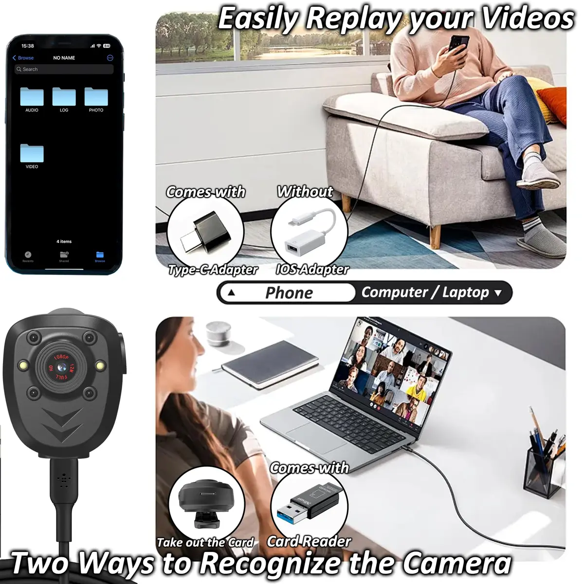 KSADBOSSBO Body Camera 128GB Night Vision 1080P | Portable Security Cam for Outdoor & Law Enforcement - view 6