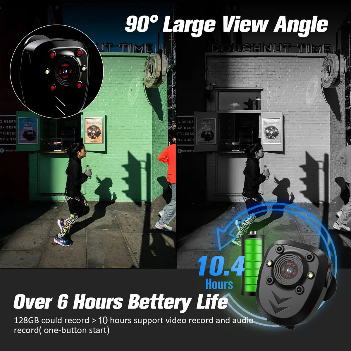 KSADBOSSBO Body Camera 128GB Night Vision 1080P | Portable Security Cam for Outdoor & Law Enforcement - view 3