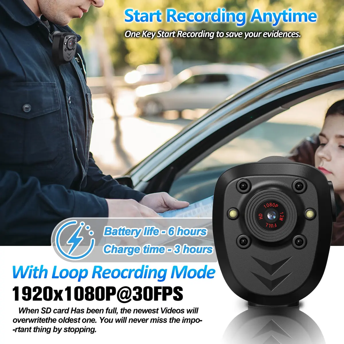 KSADBOSSBO Body Camera 128GB Night Vision 1080P | Portable Security Cam for Outdoor & Law Enforcement - view 4