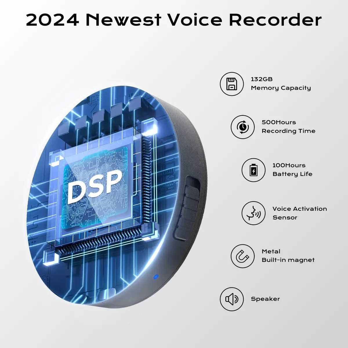 Elasound 132GB Voice Activated Recorder with AI Noise Reduction | 9800 Hour Storage & 100H Battery - view 2