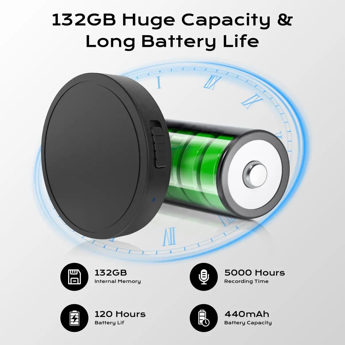 Elasound 132GB Voice Activated Recorder with AI Noise Reduction | 9800 Hour Storage & 100H Battery - view 3
