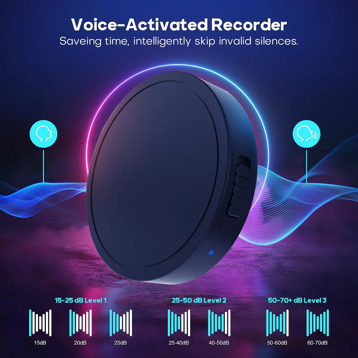 Elasound 132GB Voice Activated Recorder with AI Noise Reduction | 9800 Hour Storage & 100H Battery - view 4