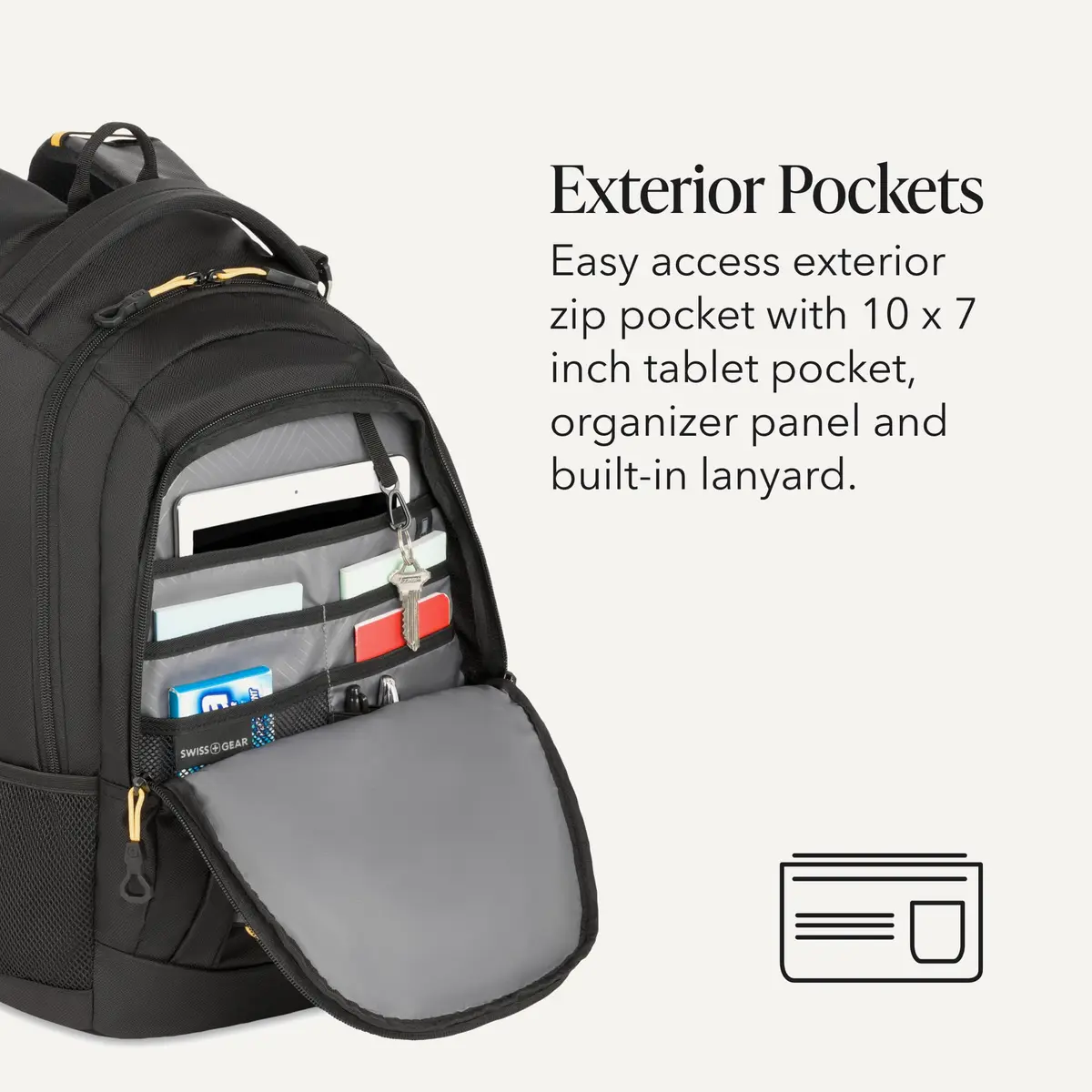 SwissGear Bungee Core Laptop Backpack, Black/Gold, 26L | Compact, Breathable & Organized for Daily Commutes - view 3