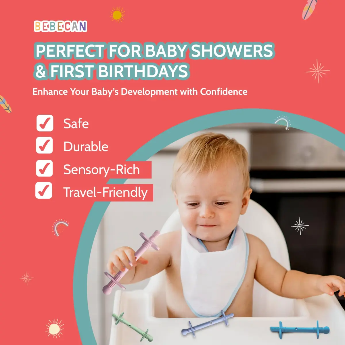Bebecan Shielded Teething Tubes with Safety Shield, 5 Soft Tubes + 2 Clips + 2 Brushes + Bag | BPA-Free Silicone for 0-36 Months - view 7
