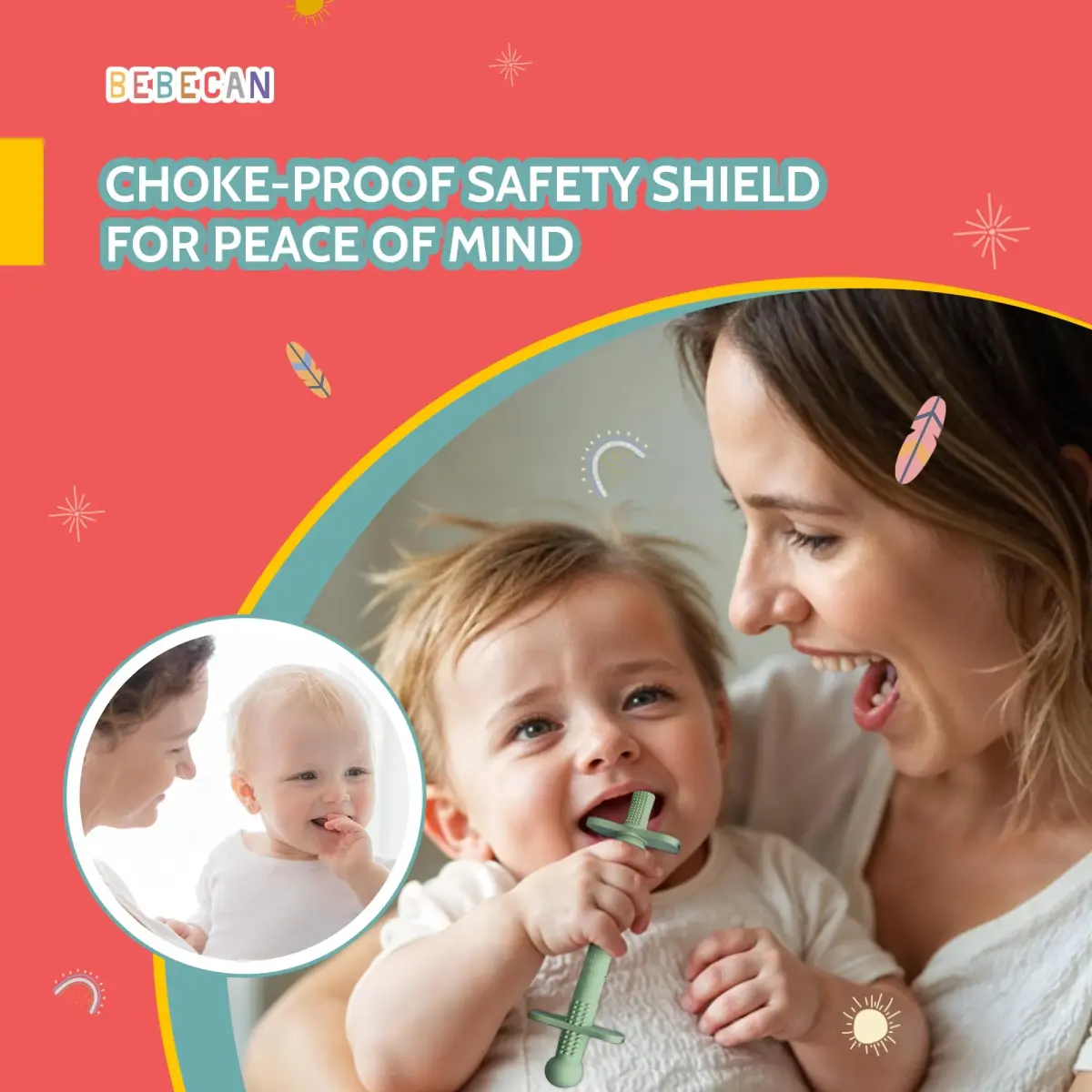 Bebecan Shielded Teething Tubes with Safety Shield, 5 Soft Tubes + 2 Clips + 2 Brushes + Bag | BPA-Free Silicone for 0-36 Months - view 2