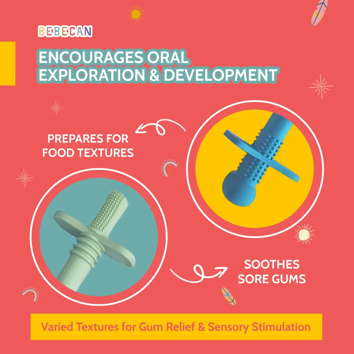 Bebecan Shielded Teething Tubes with Safety Shield, 5 Soft Tubes + 2 Clips + 2 Brushes + Bag | BPA-Free Silicone for 0-36 Months - view 3