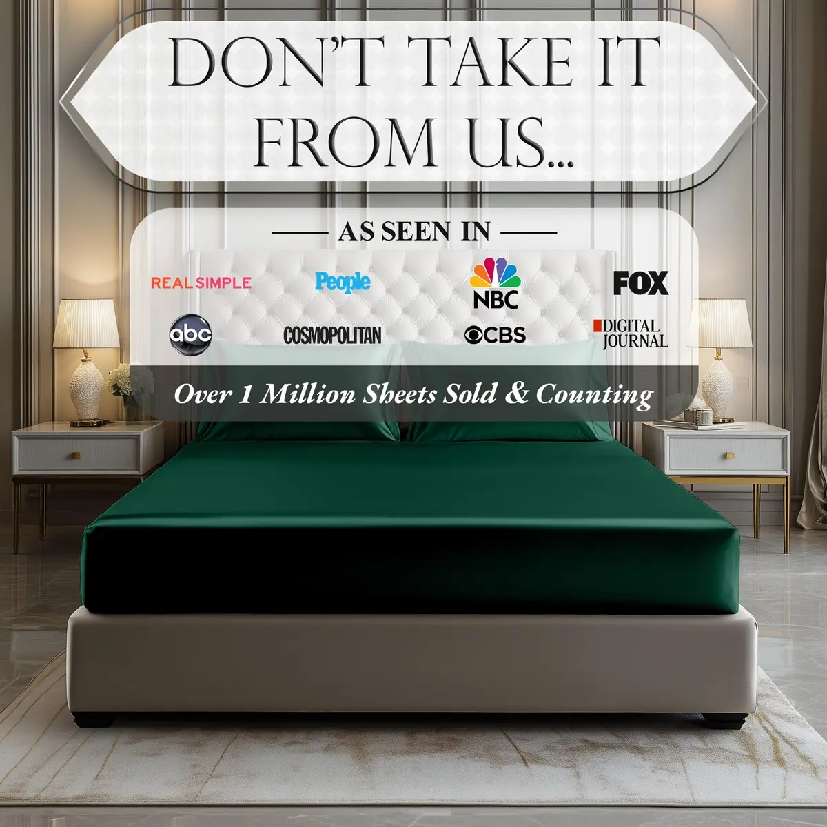 DECOLURE Satin Fitted Sheet Full Size Dark Green | Silky Smooth Luxury with 15-Inch Deep Pockets - view 7