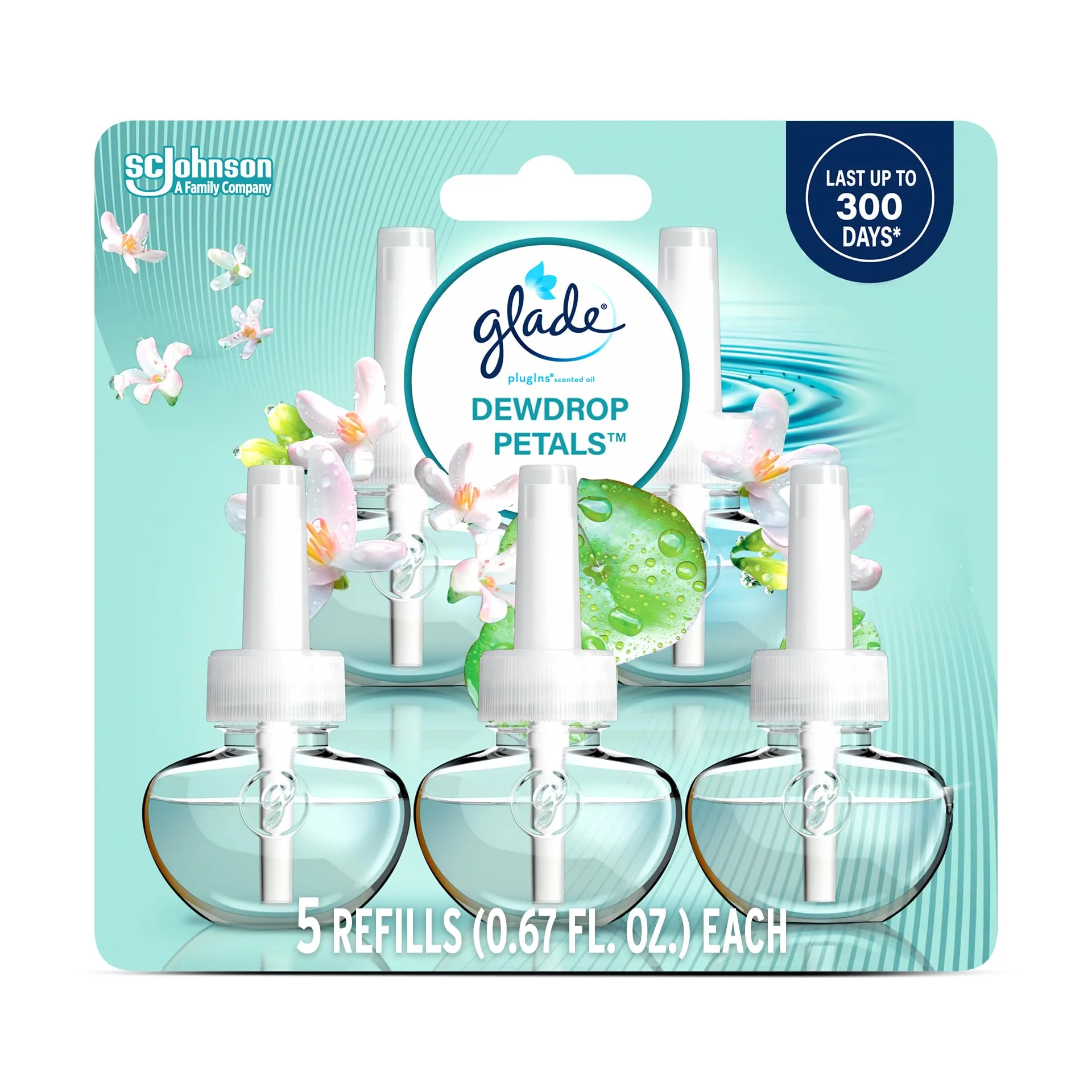 Glade Dewdrop Petals PlugIns Refills Air Freshener, 5 Count | USA Import, Essential Oils - main product image