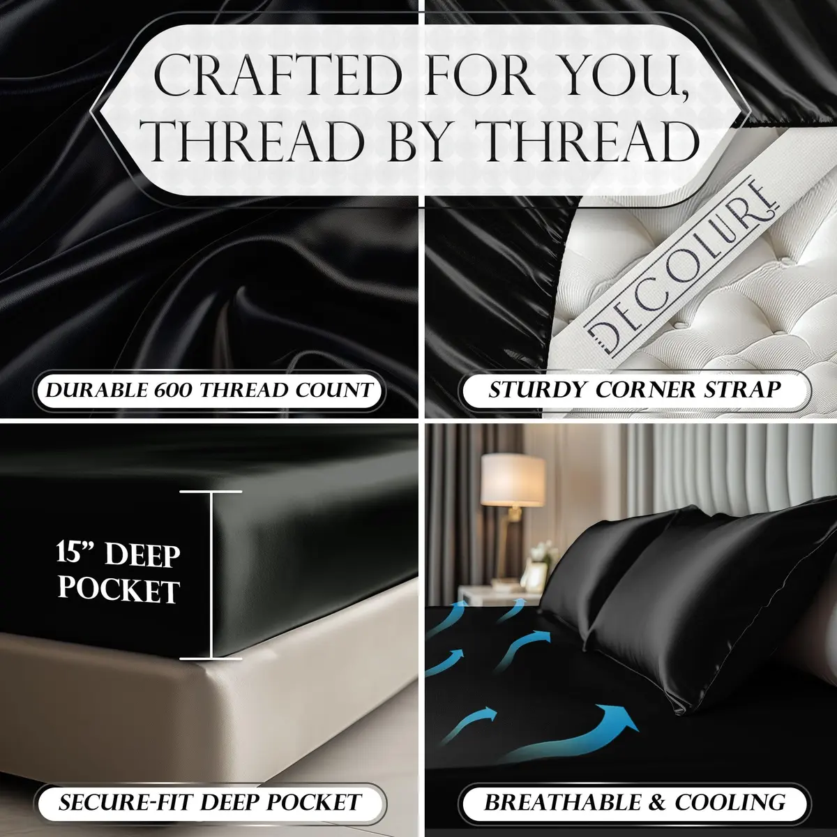 DECOLURE Satin Fitted Sheet King Size | Silky, Soft & Durable Bed Cover - view 3