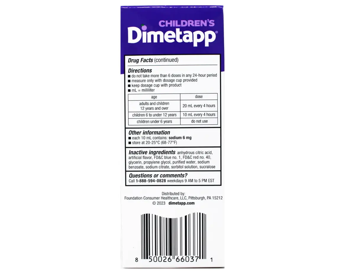 Dimetapp Children's Cold & Allergy Liquid, Grape Flavor | 4 fl oz, Safe & Effective for Kids 6+ - view 4
