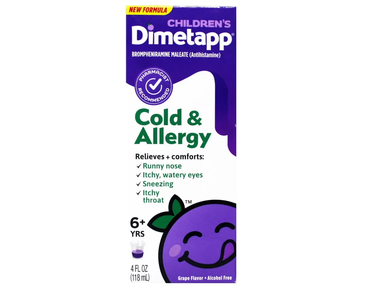 Dimetapp Children's Cold & Allergy Liquid, Grape Flavor | 4 fl oz, Safe & Effective for Kids 6+ - main product image