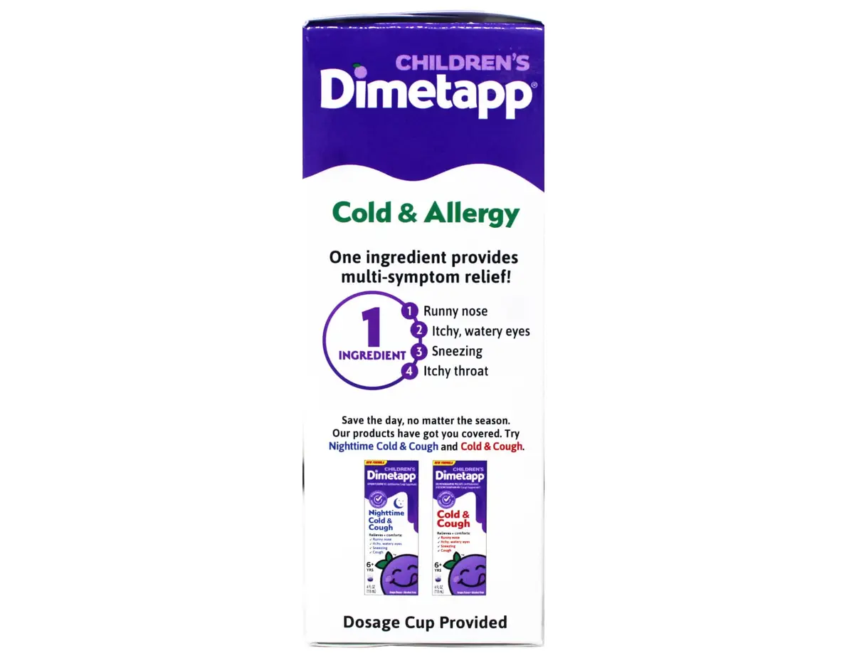 Dimetapp Children's Cold & Allergy Liquid, Grape Flavor | 4 fl oz, Safe & Effective for Kids 6+ - view 3