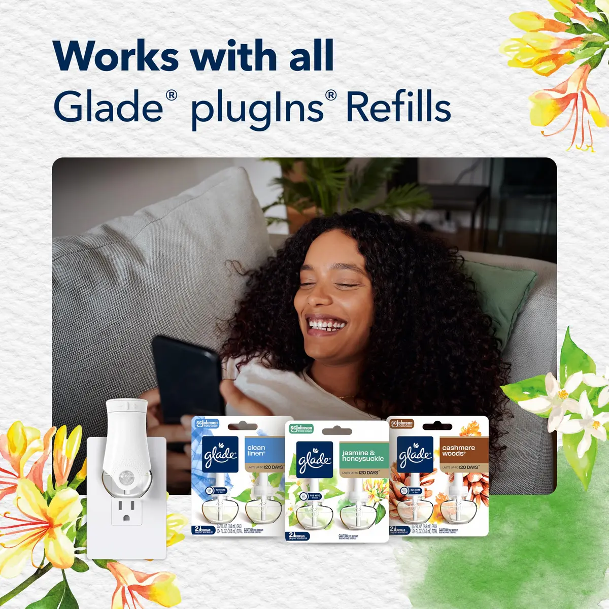 Glade PlugIns Air Freshener Refills Jasmine & Honeysuckle 167.5ml (5 x 33.5ml) | Infused with Essential Oils - view 7