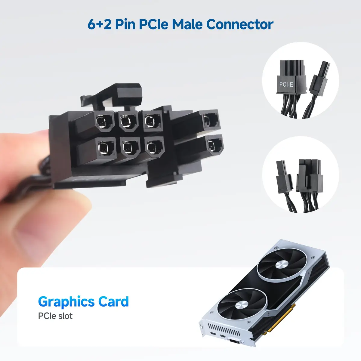 Cable Matters 8-Pin GPU Power Cable, 6+2Pin PCIe/GPU, 2ft | Durable Braided Power Extension for High-Performance GPUs - view 4