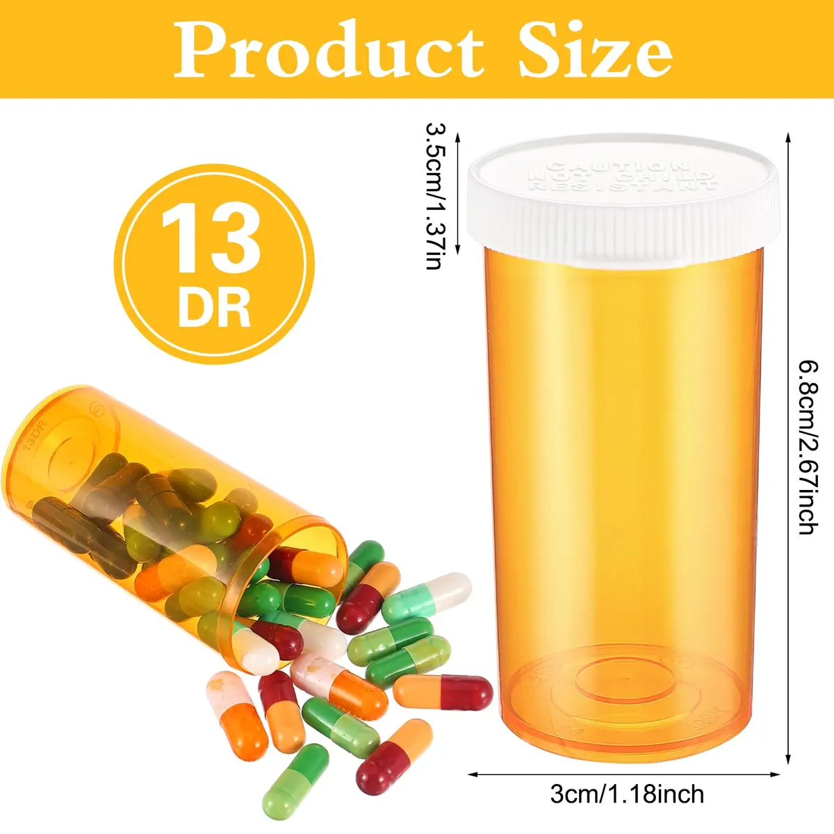 ElevateTech Small Pill Bottles with Caps 13 Dram | Portable, Safe & Odorless Travel Organizers - view 2