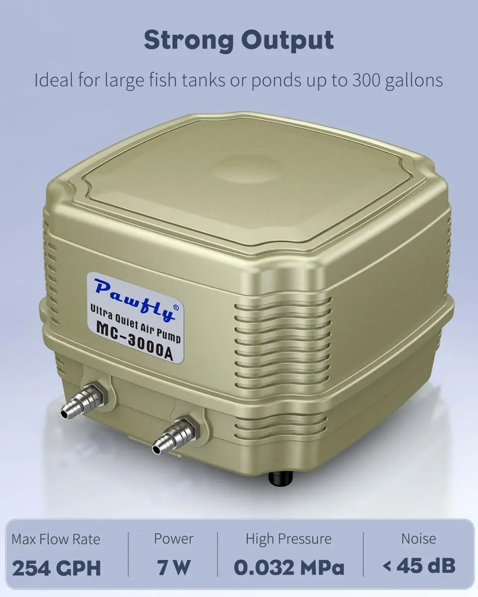 Pawfly Aquarium Air Pump 254 GPH Dual Outlets | Adjustable Quiet Oxygen Pump for Tanks up to 300 Gallons - view 3