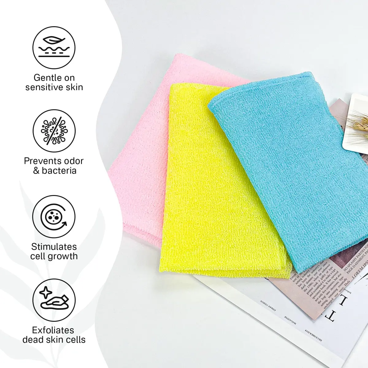 Yiclick Exfoliating Washcloth Towel 3 Pack - 87cm (34.5 Inches) Long Back Scrubber for Shower Bath | Smooth, Glowing Skin - view 3