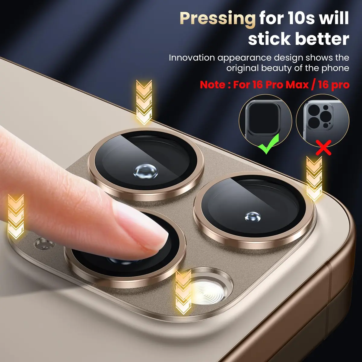 WSKEN Matte Camera Lens Protector for iPhone 16 Pro/Pro Max Desert Titanium | Military Grade Shatterproof - view 3