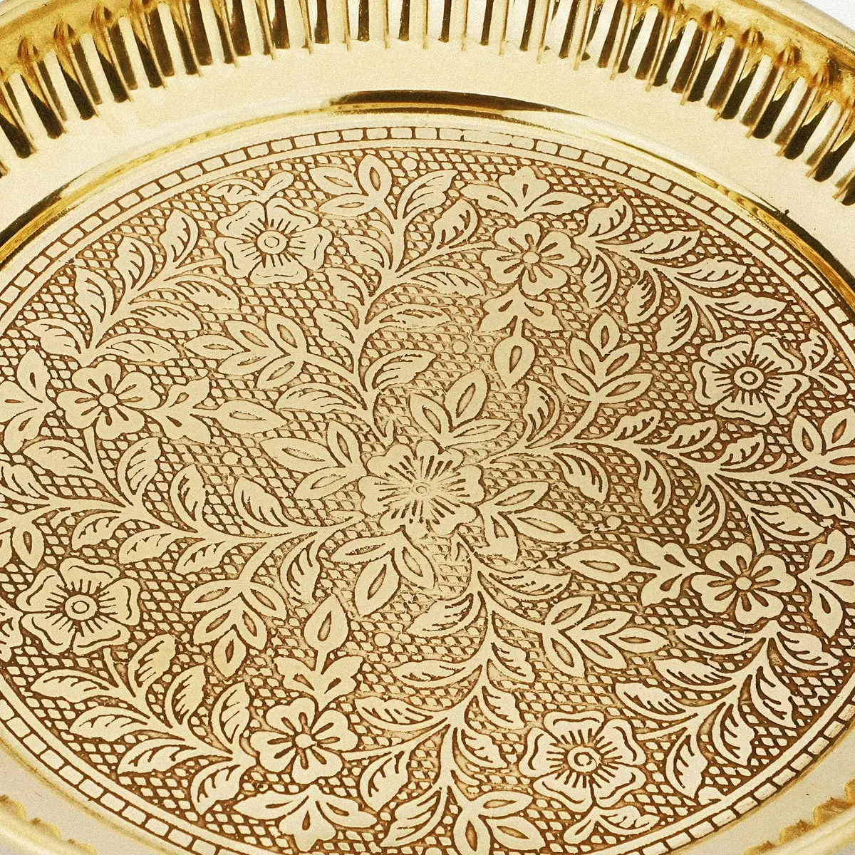 KITCHEN EXPERT Small Brass Pooja Plate 10cm Floral Engraved Handcrafted Solid Brass - view 5