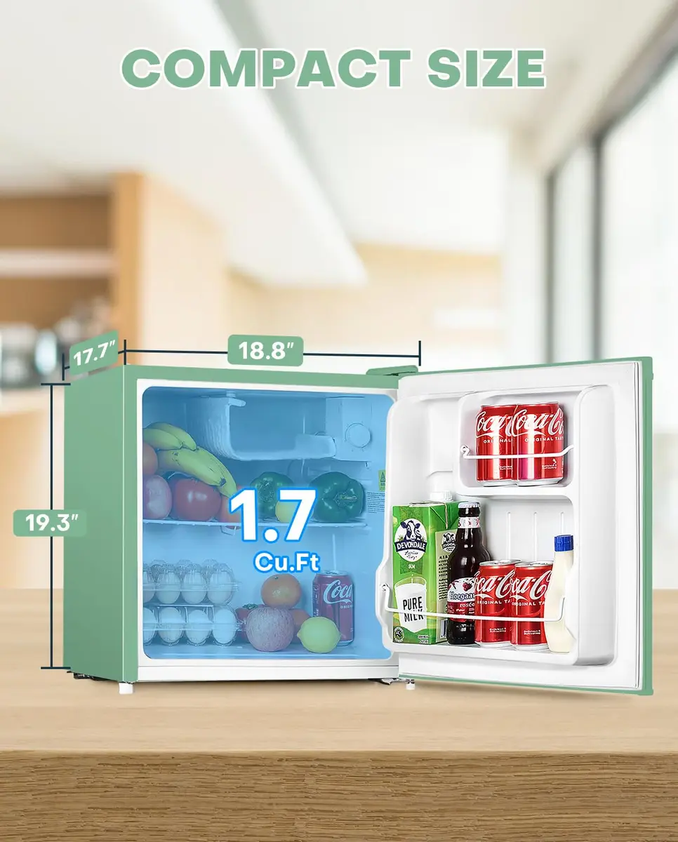 Upstreman 1.7 Cu.ft Mini Fridge with Freezer | Compact, Energy-Efficient, Mint Green - view 2