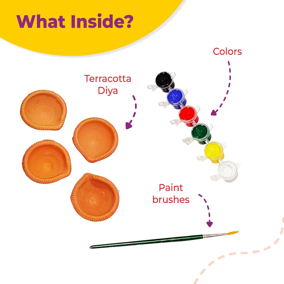 LIGHTHOUSE Artful Diya Decoration Kit | Paint Your Own Festive Decoration | 4 Mitti Diyas, Colors & Brush Included - view 3