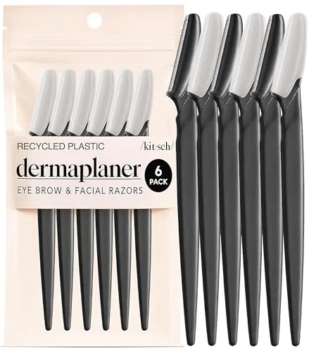 Kitsch Dermaplane Razor for Women Face, Eyebrow Razor & Shaver (Black, 6 Count) | Gentle Exfoliation for Smoother Skin - main product image
