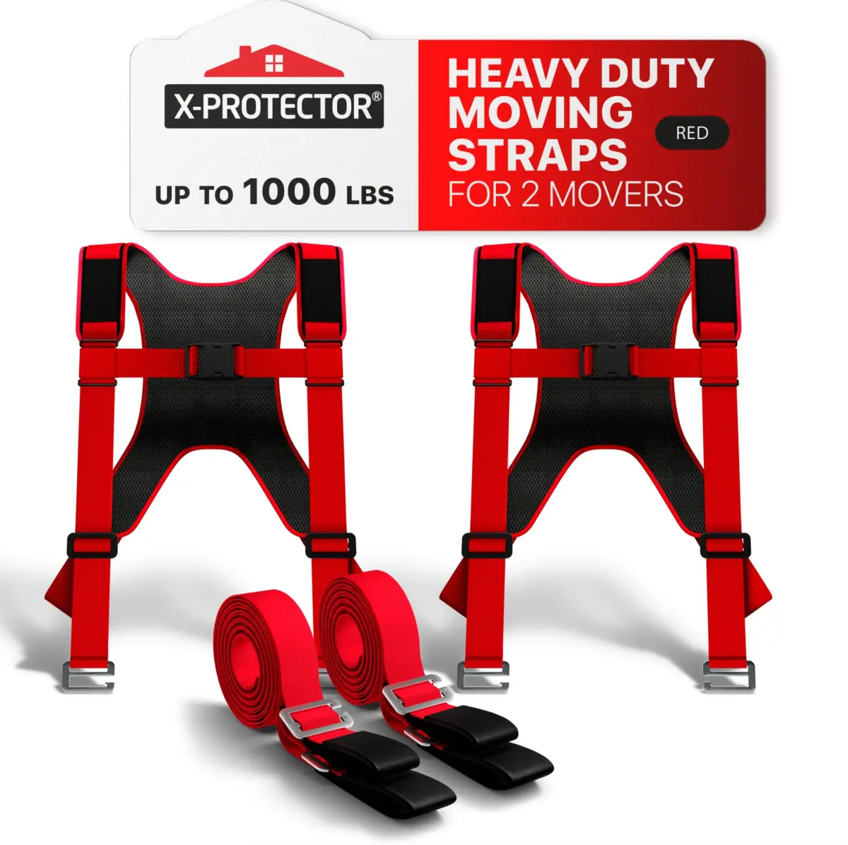 X-Protector Red Lifting Straps (2 Pairs, 1000 lbs Capacity) | Move Heavy Furniture & Appliances Safely - main product image