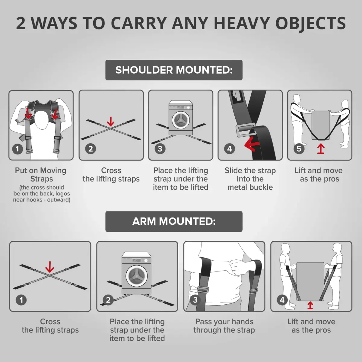 X-Protector Red Lifting Straps (2 Pairs, 1000 lbs Capacity) | Move Heavy Furniture & Appliances Safely - view 5