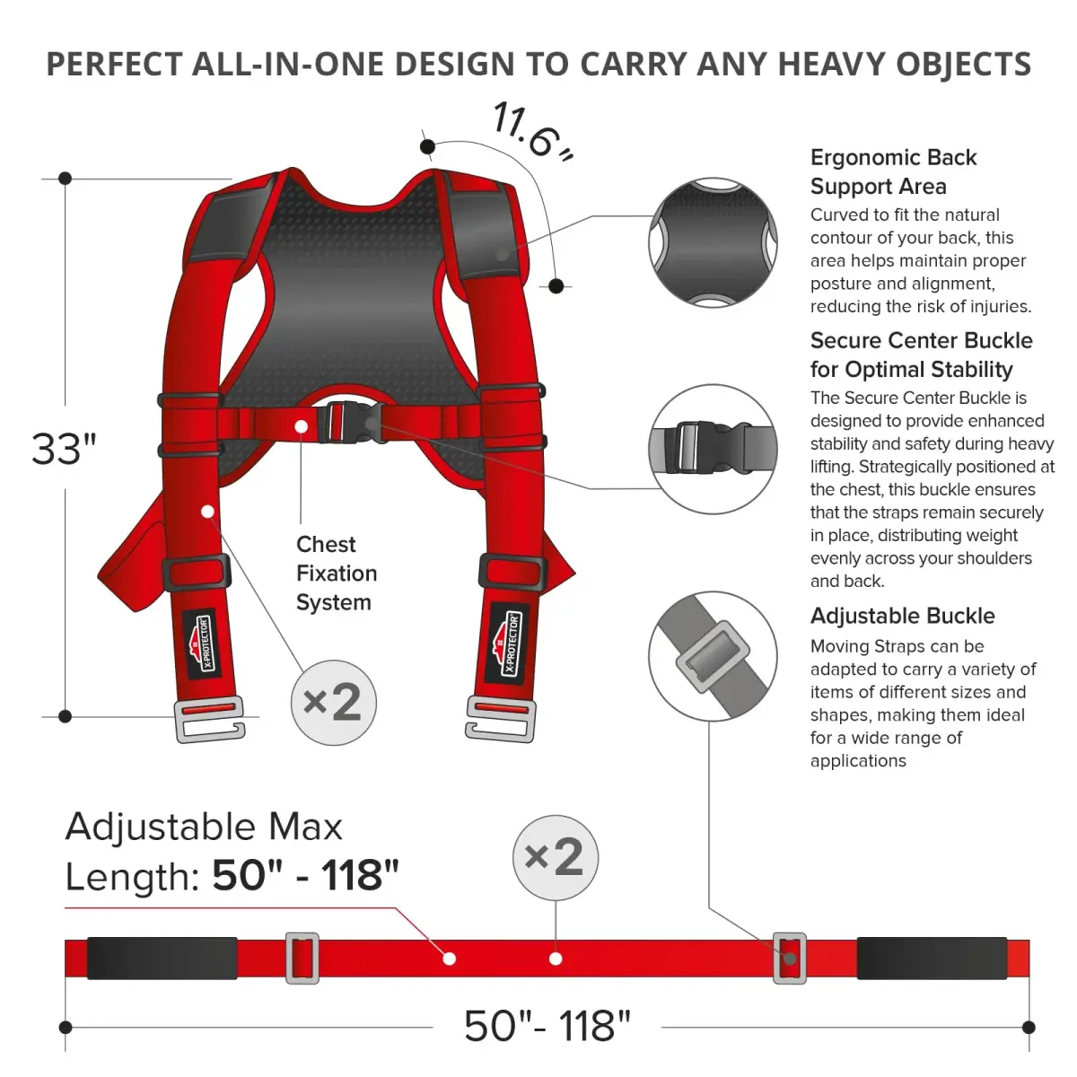 X-Protector Red Lifting Straps (2 Pairs, 1000 lbs Capacity) | Move Heavy Furniture & Appliances Safely - view 3