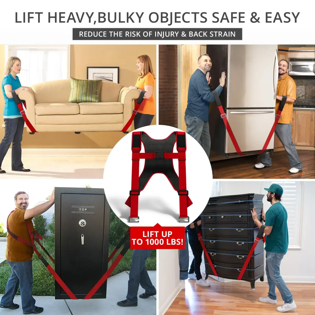 X-Protector Red Lifting Straps (2 Pairs, 1000 lbs Capacity) | Move Heavy Furniture & Appliances Safely - view 4