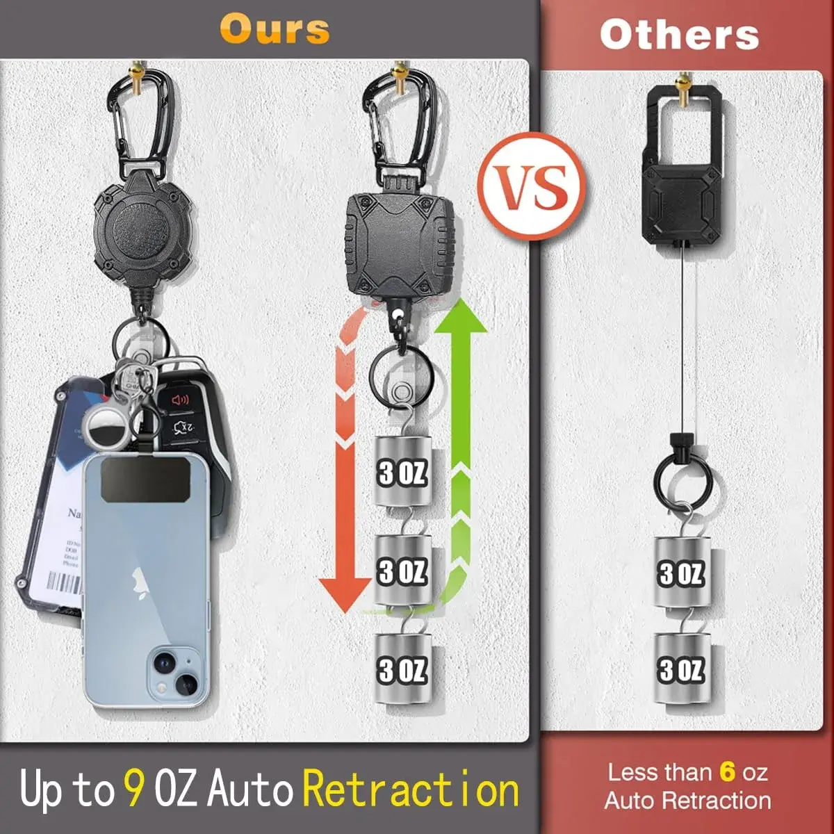 COOKOOKY Heavy Duty Retractable Badge Holder Clip with Carabiner & Lanyard, 4-Pack | Strong Stainless Steel Cord - view 5