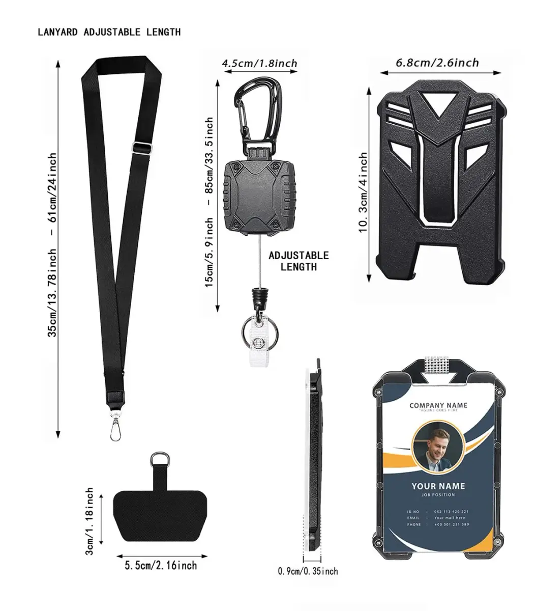 COOKOOKY Heavy Duty Retractable Badge Holder Clip with Carabiner & Lanyard, 4-Pack | Strong Stainless Steel Cord - view 3