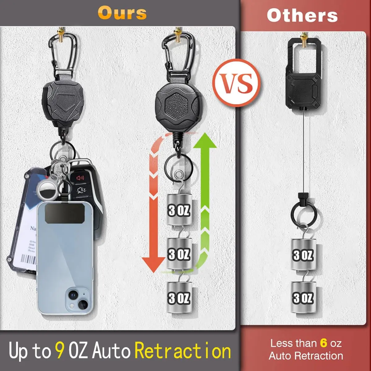 COOKOOKY Heavy Duty Retractable Badge Holder Clip with Carabiner & Lanyard, 4-Pack | Strong Stainless Steel Cord - view 5